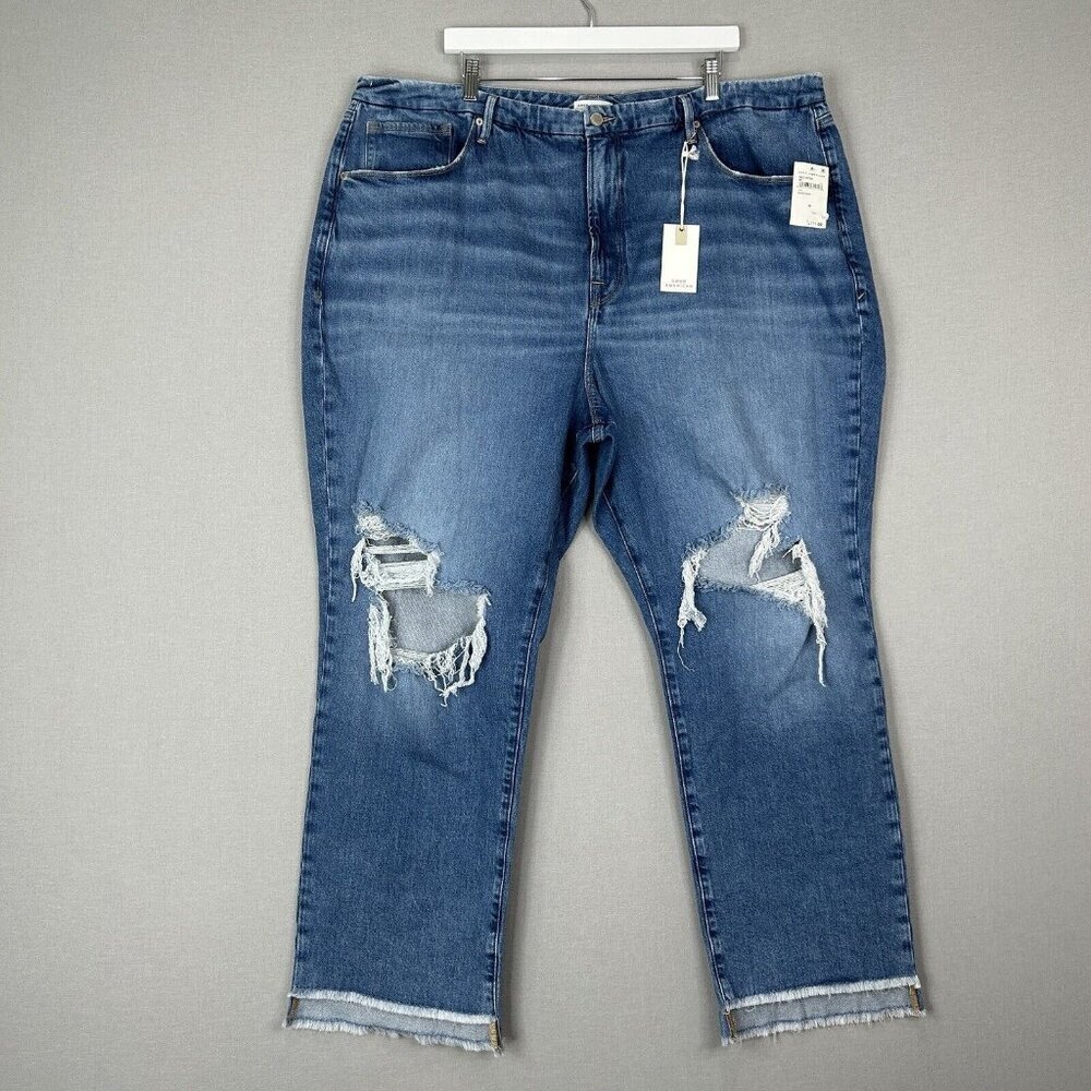 Good American Womens Jeans 26 Blue Icon High Waist Step Hem Fray Ripped Knee